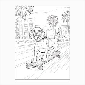 Beagle Dog Skateboarding Line Art 3 Canvas Print