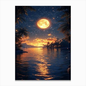 Full Moon Over The Ocean 9 Canvas Print