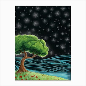 Tree In The Night Sky Canvas Print