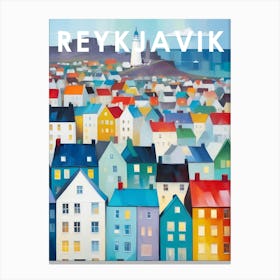 Reykjavik City Travel Poster Cubism Style Canvas Print