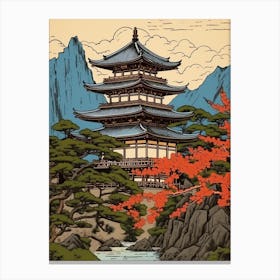 Byodo In Temple, Japan Vintage Travel Art 2 Canvas Print