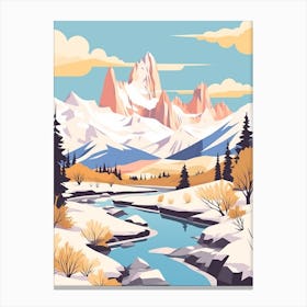 Vintage Winter Travel Illustration Patagonia Argentina 4 Canvas Print