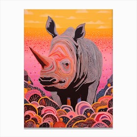 Wavy Lines Pink & Orange Dotty Rhino 1 Canvas Print