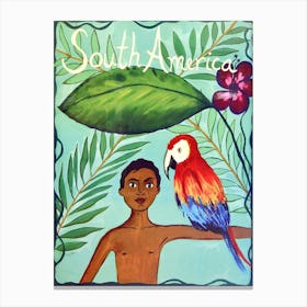 South America, Boy With A Parrot Canvas Print