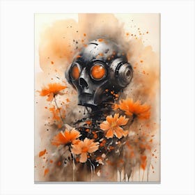 Robot Abstract Orange Flowers Painting (32) Canvas Print