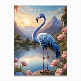 Floral Blue Flamingo Painting (50) Canvas Print
