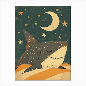 Shark Sleeping In Bed With The Moon Muted Pastels 2 Canvas Print