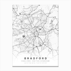 Bradford England White Map Canvas Print