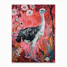 Floral Animal Painting Ostrich 1 Canvas Print