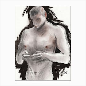 Phone Checker - erotic drawing homoerotic man male nude Anton Maliar graphite charcoal Canvas Print