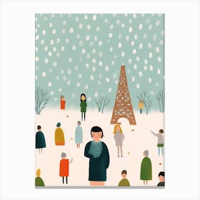 In Paris With The Eiffel Tower Scene, Tiny People And Illustration 6 Canvas Print
