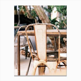Metal Vintage Chair on a Terrace // Ibiza Travel Photography Canvas Print