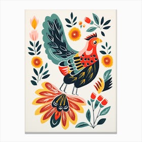 Folk Style Bird Painting Rooster 6 Canvas Print