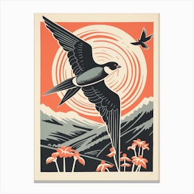 Vintage Bird Linocut Chimney Swift 1 Canvas Print