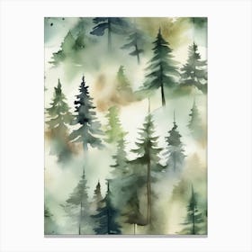 Appalachian Mountains of Misty Pines Watercolor Print of Evergreen Forest..148 Canvas Print