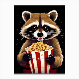 Cartoon Barbados Raccoon Eating Popcorn At The Cinema 4 Canvas Print