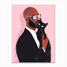 Black Man With Cat Canvas Print