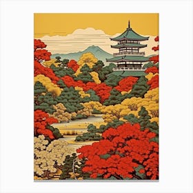 Kenrokuen Garden, Japan Vintage Travel Art 3 Canvas Print