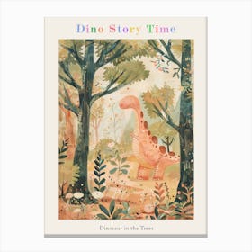 Dinosaur In The Trees Storybook Style Painting 2 Poster Canvas Print