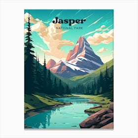 Jasper National Park Alberta Canada Mountain Modern Travel Illustration Canvas Print