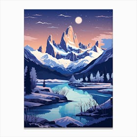 Winter Travel Night Illustration Patagonia Argentina Canvas Print