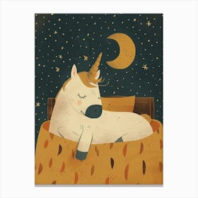 Unicorn Sleeping Under The Duvet At Night Muted Pastels 1 Canvas Print