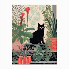 Black Cat And House Plants 5 Canvas Print