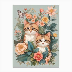 Dreamshaper V7 Vintage Cute Kawaii Cats Botanical Illustration 0 Canvas Print