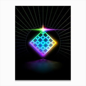 Neon Geometric Glyph Abstract in Candy Blue and Pink with Rainbow Sparkle on Black n.0101 Canvas Print