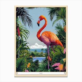 Greater Flamingo Italy Tropical Illustration 3 Poster Canvas Print