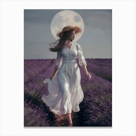 Full Moon In Lavender Field Canvas Print