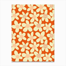 Playful Blooming Flowers Cream White On Red Canvas Print