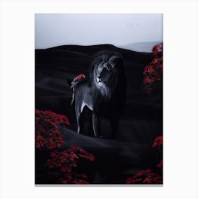 Black Lion And Parrot In Dak Desert Canvas Print