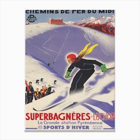 Superbagneres France Vintage Ski Poster Canvas Print