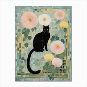 Black Cat Amongst Flowers Canvas Print