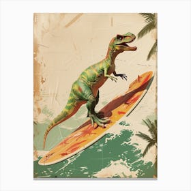 Vintage Compsognathus Dinosaur On A Surf Board 2 Canvas Print