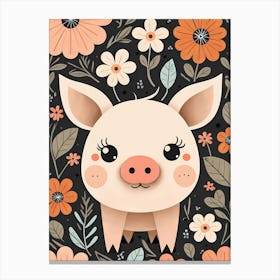 Floral Cute Baby Pig Nursery (20) Canvas Print