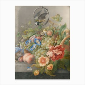 Still Life with Flowers, Fruit, a Great Tit and a Mouse Canvas Print