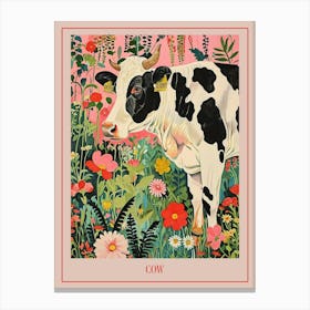 Floral Animal Painting Cow 3 Poster Canvas Print