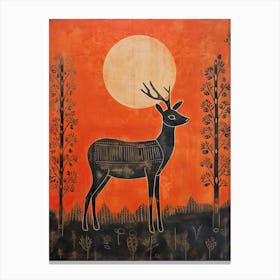 Deer, Woodblock Animal  Drawing 4 Canvas Print