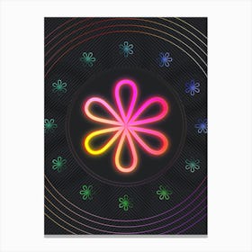 Neon Geometric Glyph in Pink and Yellow Circle Array on Black n.0441 Canvas Print