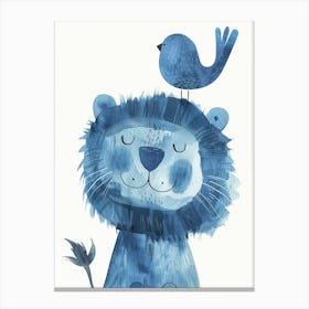 Small Joyful Lion With A Bird On Its Head Canvas Print