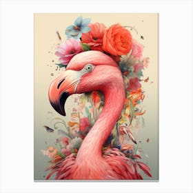 Bird With A Flower Crown Flamingo 2 Canvas Print