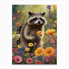 Raccoon In The Garden Canvas Print