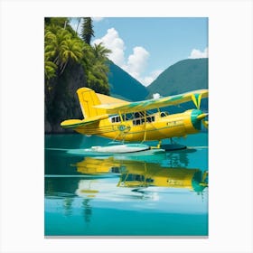 Yellow Plane In The Water Canvas Print