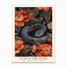 Lunar Year Of The Snake 2025 Wall Art Print Poster Framed Snake Art Chinese Zodiac Vintage Blue Canvas Print