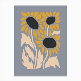 Sunflower Flower Print 3 Blue Canvas Print