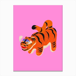 Hariko No Tora Pink Tiger Doll Canvas Print