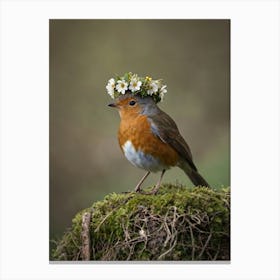 Robin With Flower Crown 6 Canvas Print