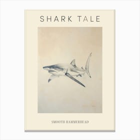 Vintage Smooth Hammerhead Shark Pencil Illustration 2 Poster Canvas Print